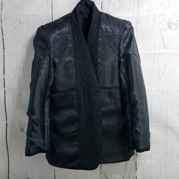 Custom Made 39S 2 Button Black Glittering Pinstripe 2pc Suit 33x29 Flat Front - Picture 6 of 12